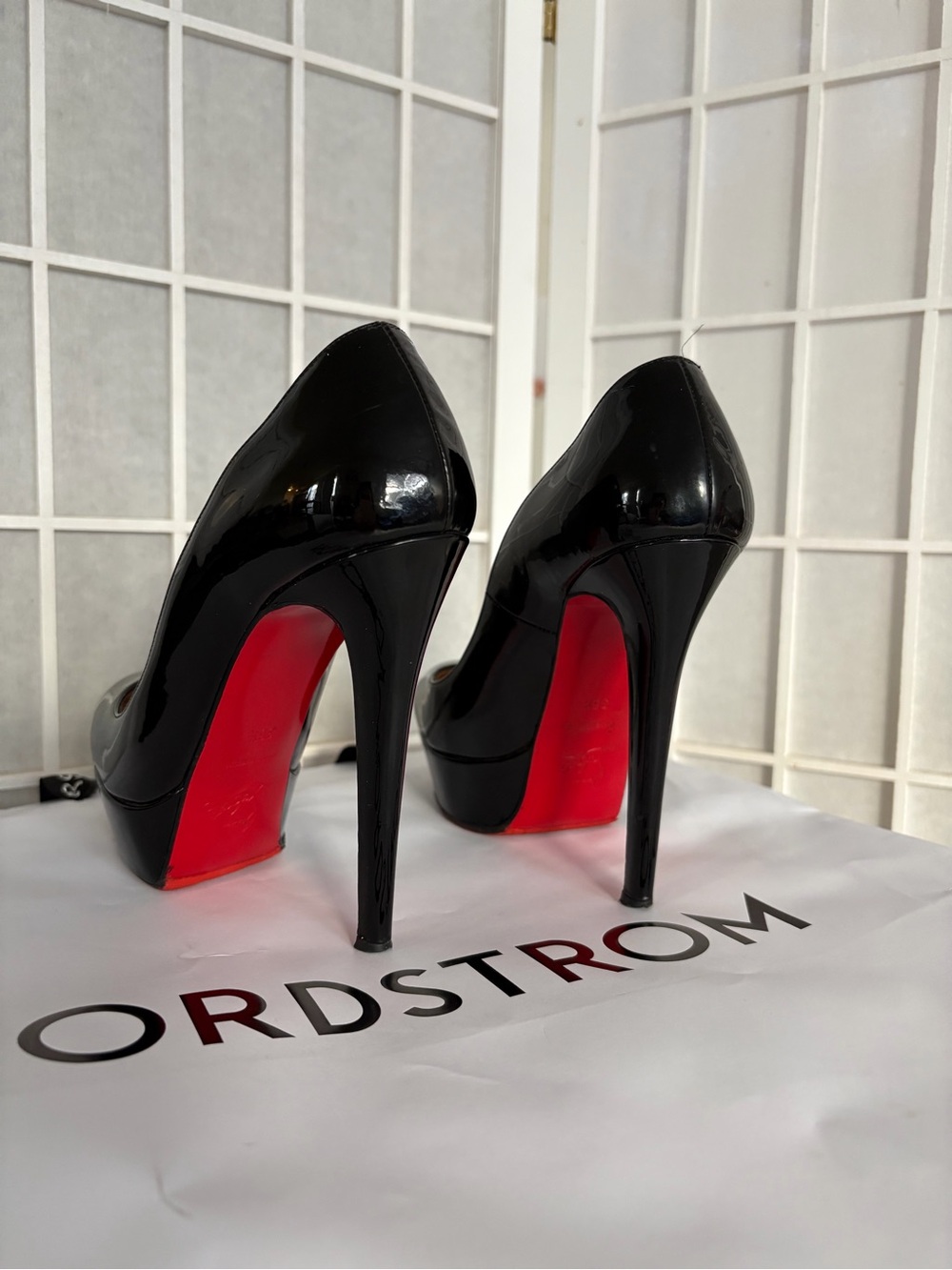 Christian Louboutin Black Patent Leather Platform Pumps with Red Soles - Picture 2 of 9